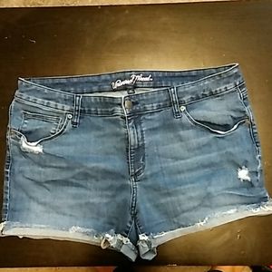 High rise distressed denim shorts